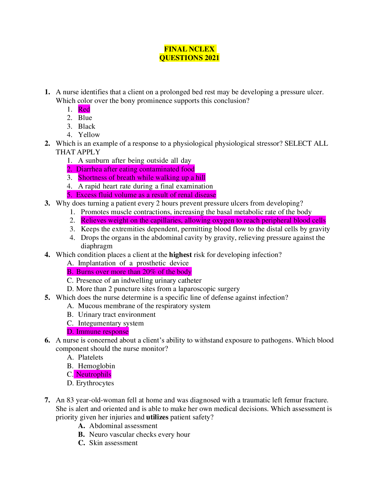 Preview of (Answered) Rasmussen College NURISNG NUR2356LL FINAL NCLEX 2021/2022